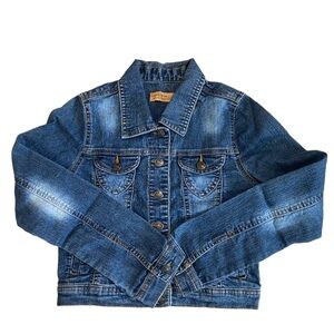 C’EST TOI Distressed Blue Jean Jacket Size Small